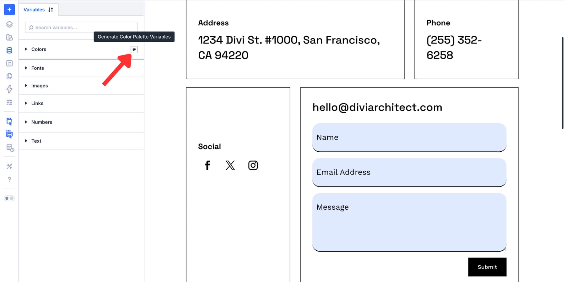 Generate palette icon in Divi 5 Variable Manager