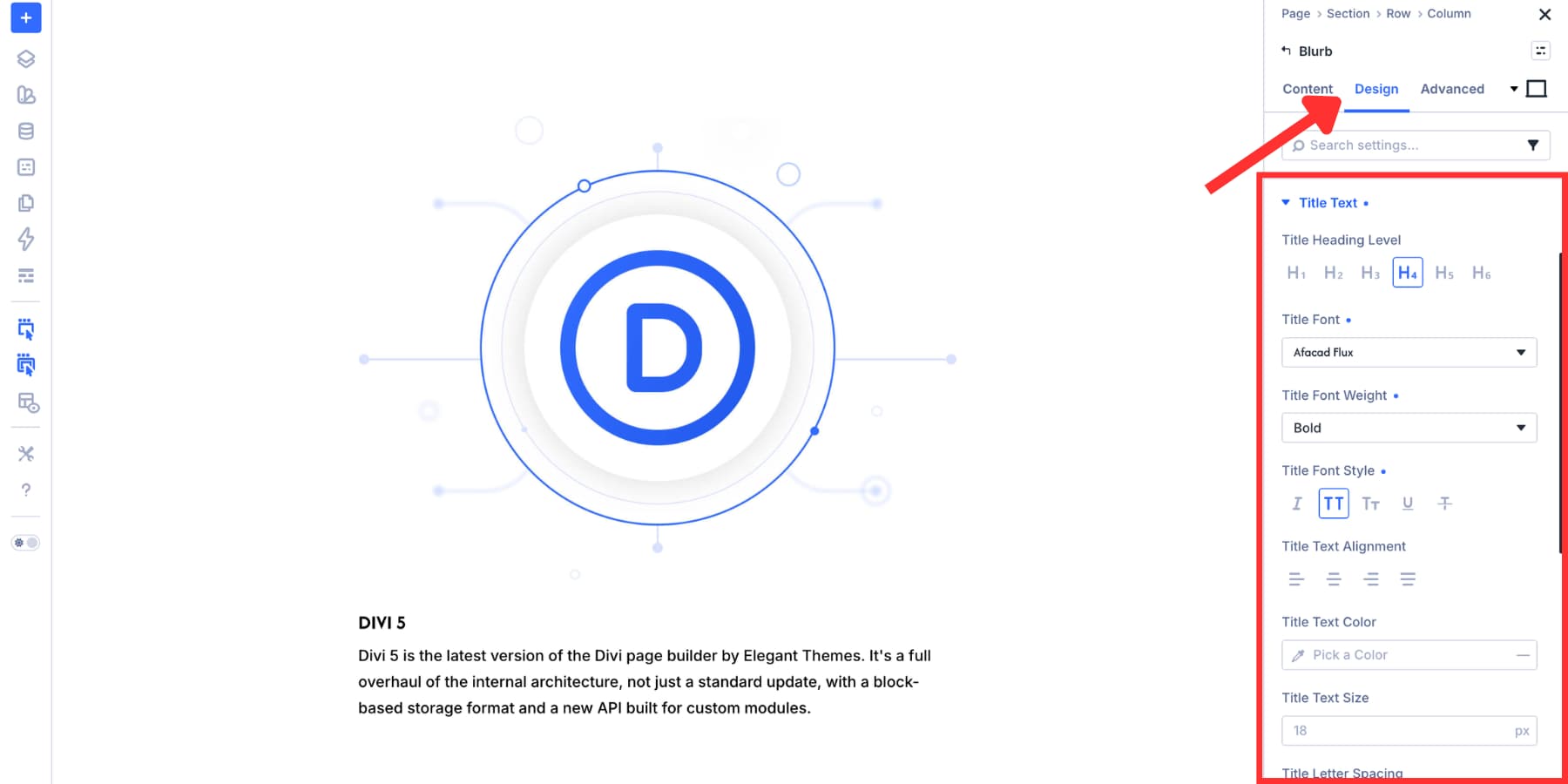 Default title text styling options in Divi 5
