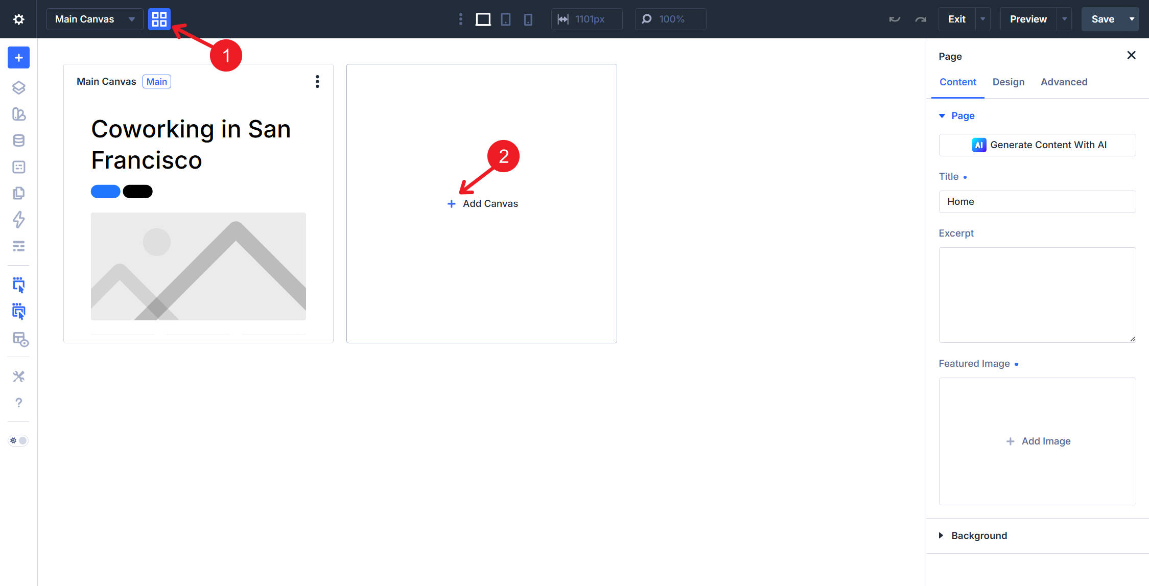 Create a Canvas on a page in Divi 5