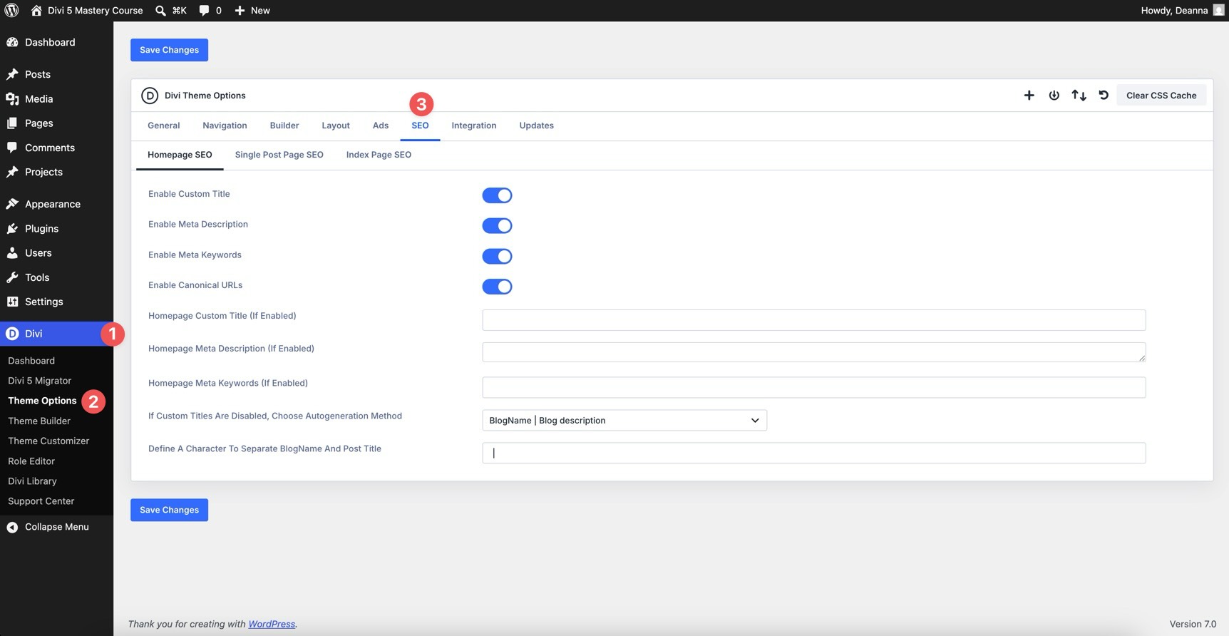 Divi 5 SEO settings