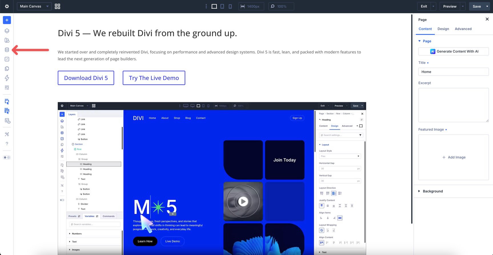 access the variable manager in divi 5