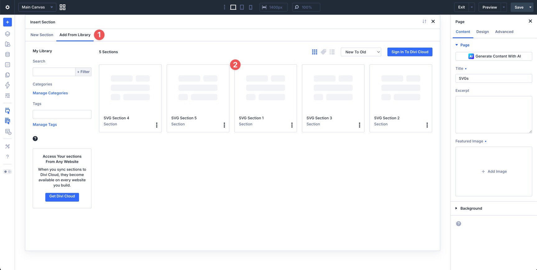 adding a section to Divi 5