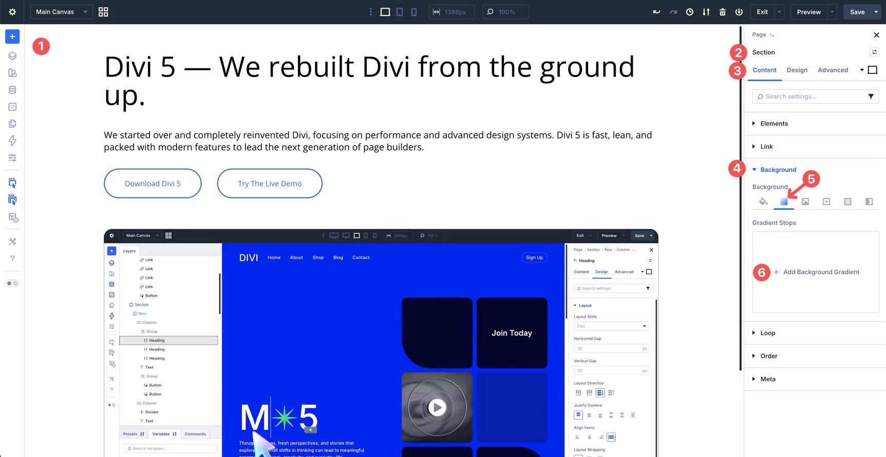 add a background gradient in divi 5