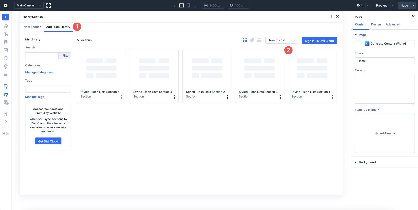 adding layouts from the Divi Library