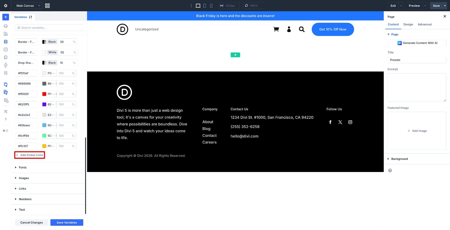 Adding a global color variable in Divi 5