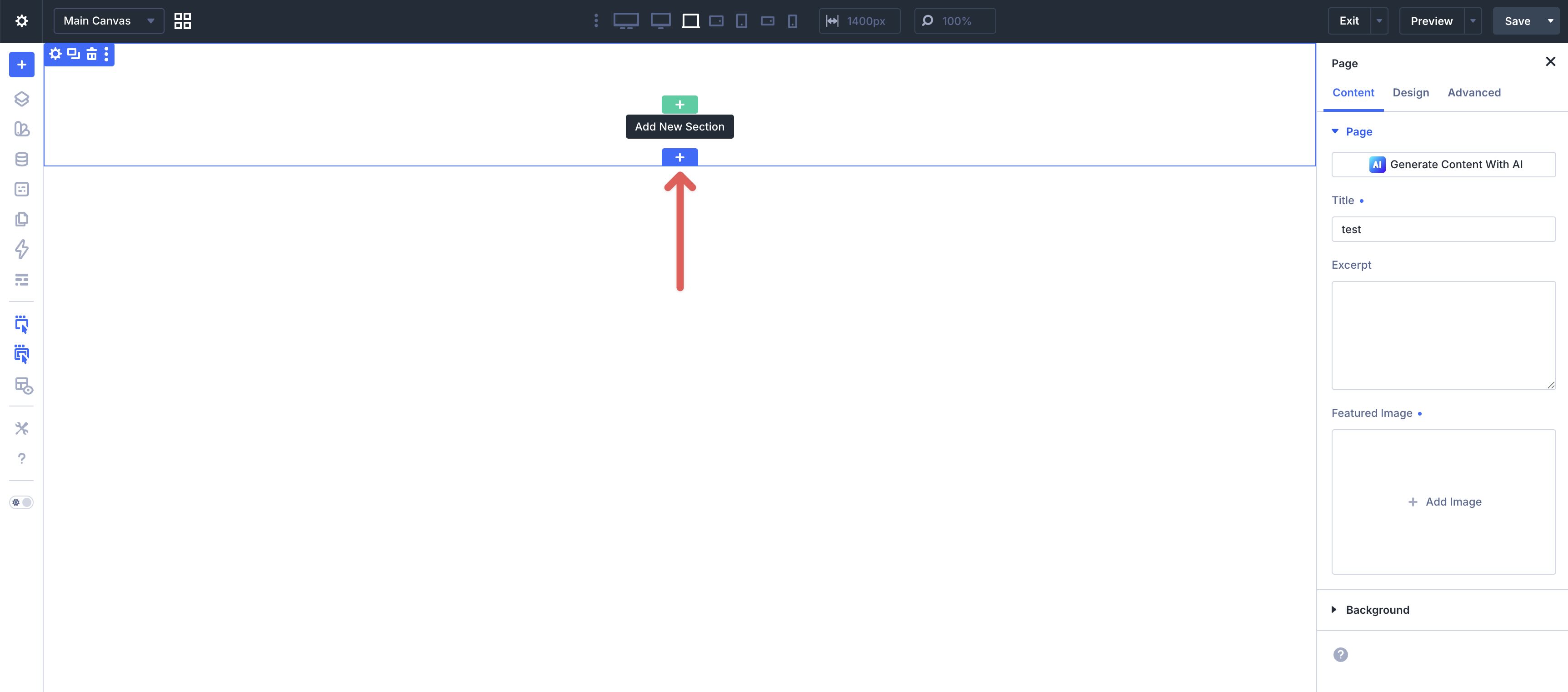 Add a new Section in the Divi Visual Builder