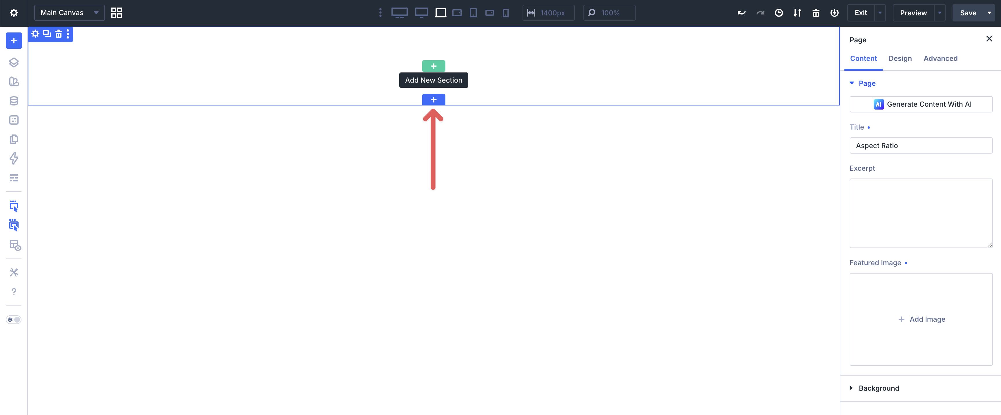Add a new section in the Divi Visual Builder