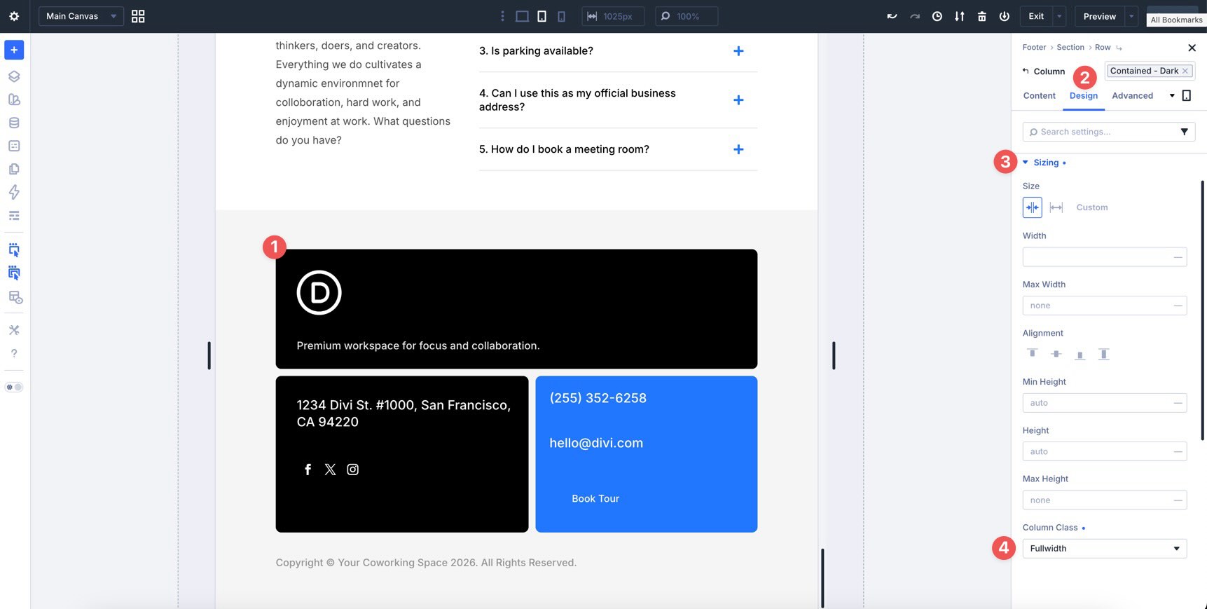 Adjust Column Class in the Divi 5 footer