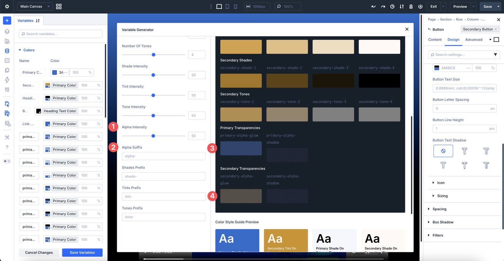 alpha variant options in divi 5 color generator