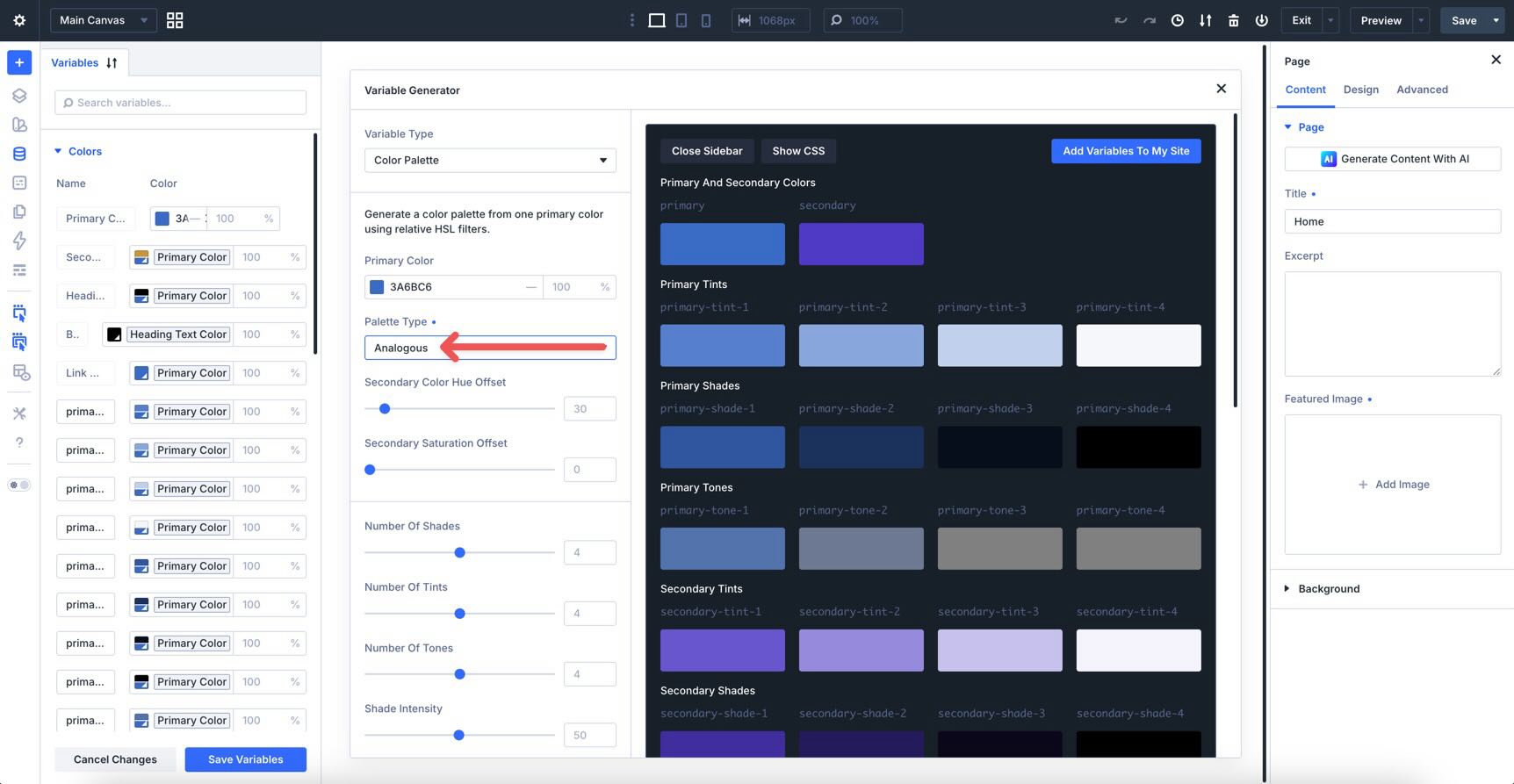 analogous color palette in divi 5