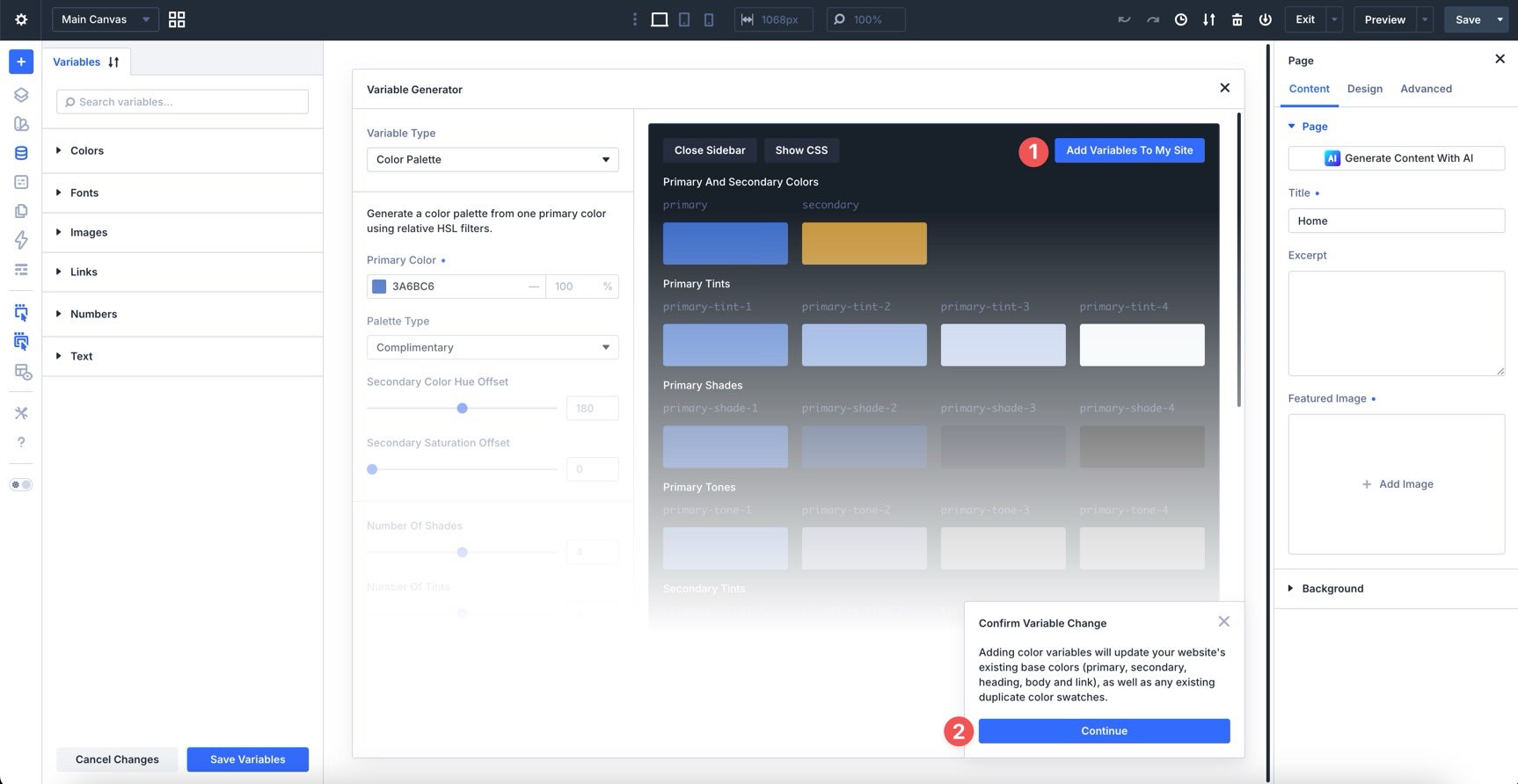 add color variables to a divi 5 site
