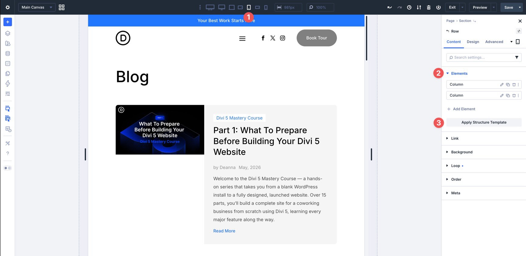 Apply a Structure Template in Divi 5