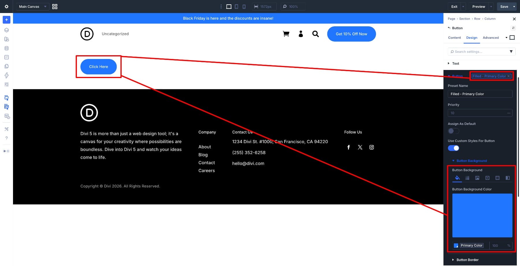 Using a color variable in a Button preset in Divi 5