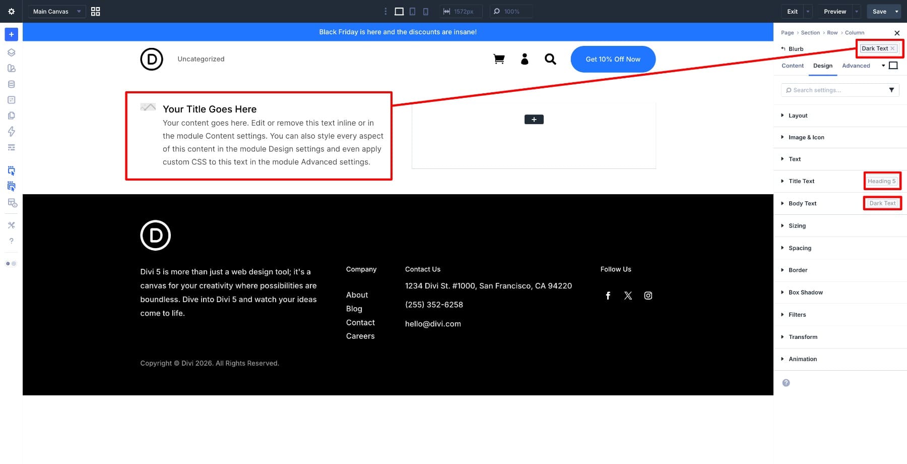 Blurb Element Preset using nested Option Group Presets in Divi 5