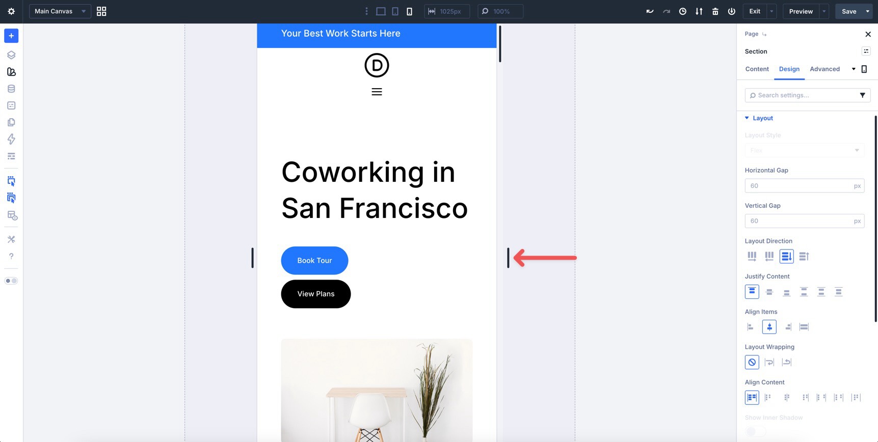 Canvas resize handle in Divi 5