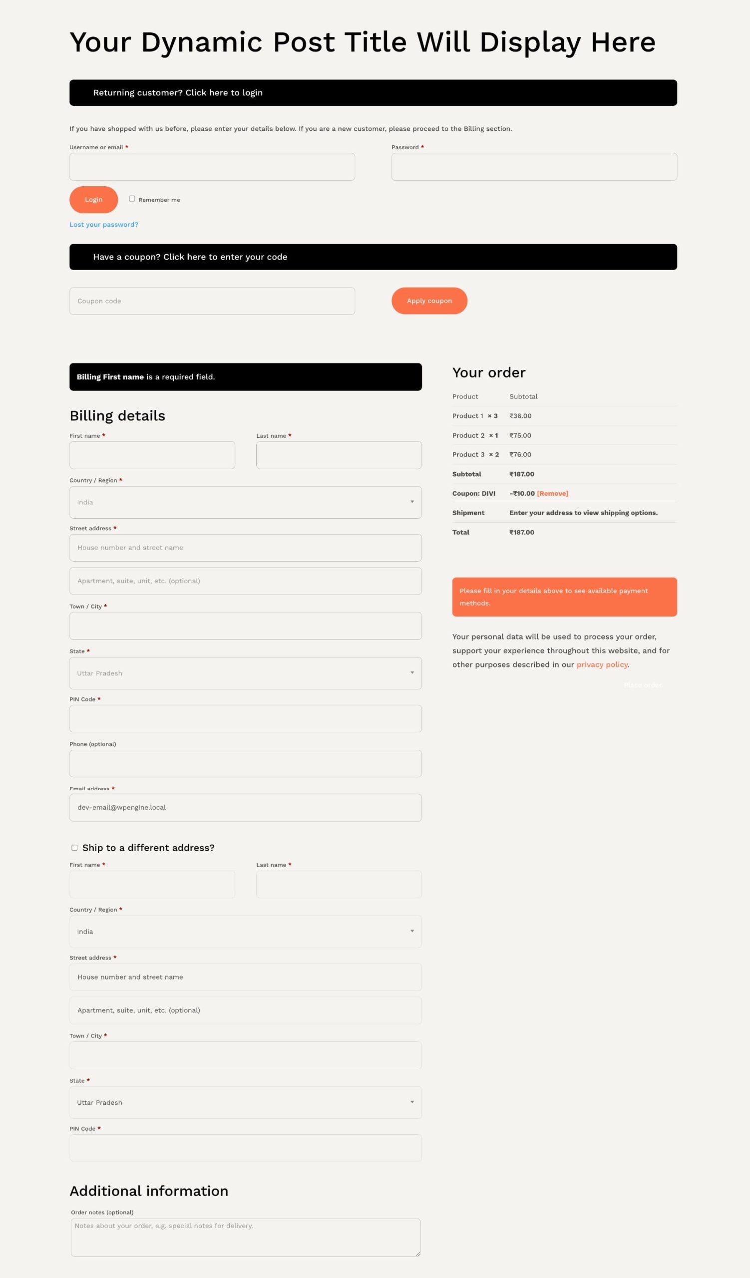 Custom Divi 5 WooCommerce checkout template preview