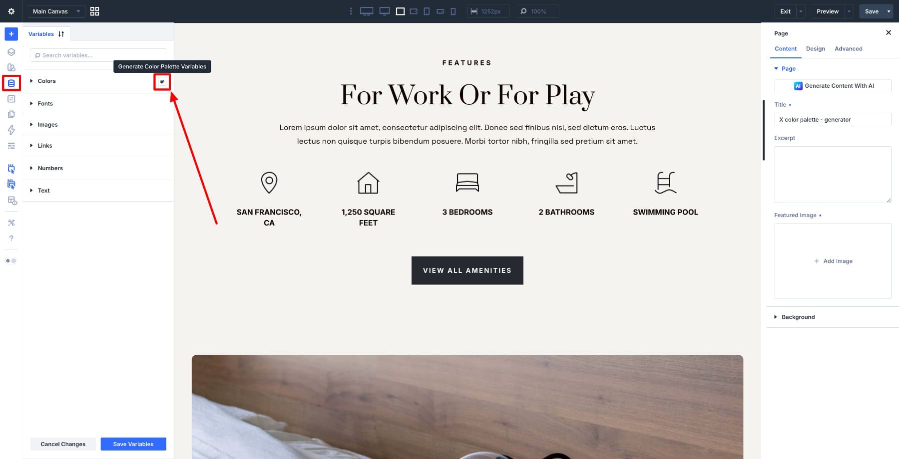Color Palette Generator button in Divi 5 Variable Manager