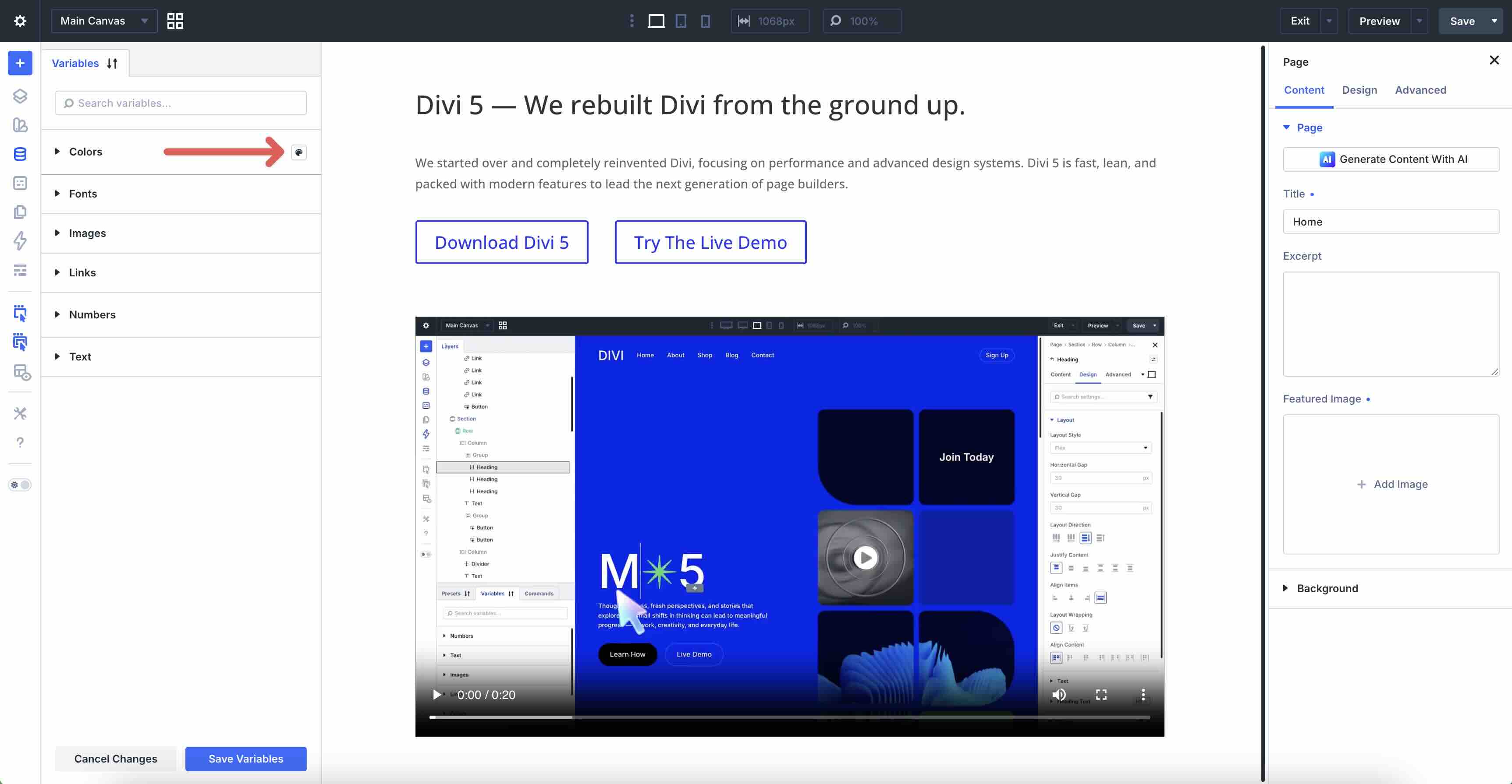 generate color palette variables icon in divi 5