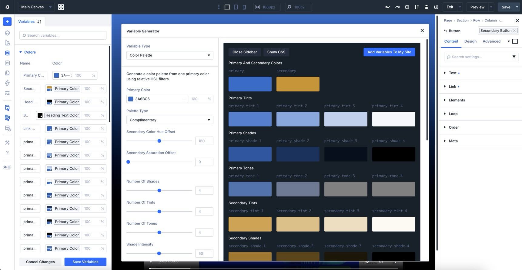 color palette variable generator in divi 5
