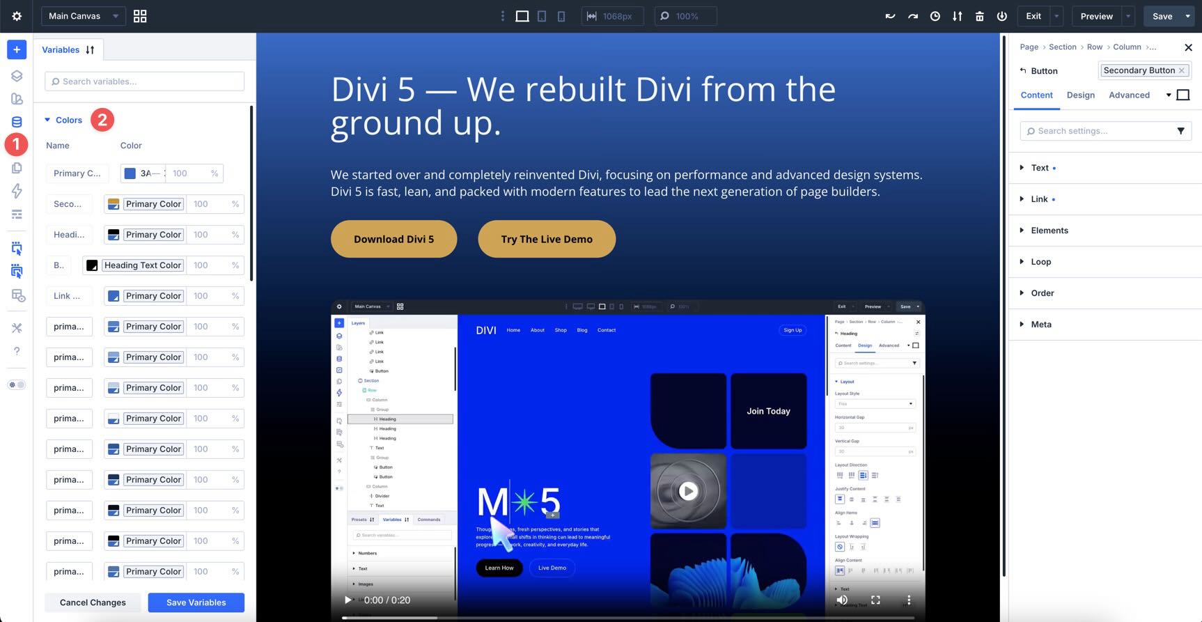 color variables in divi 5 variable manager