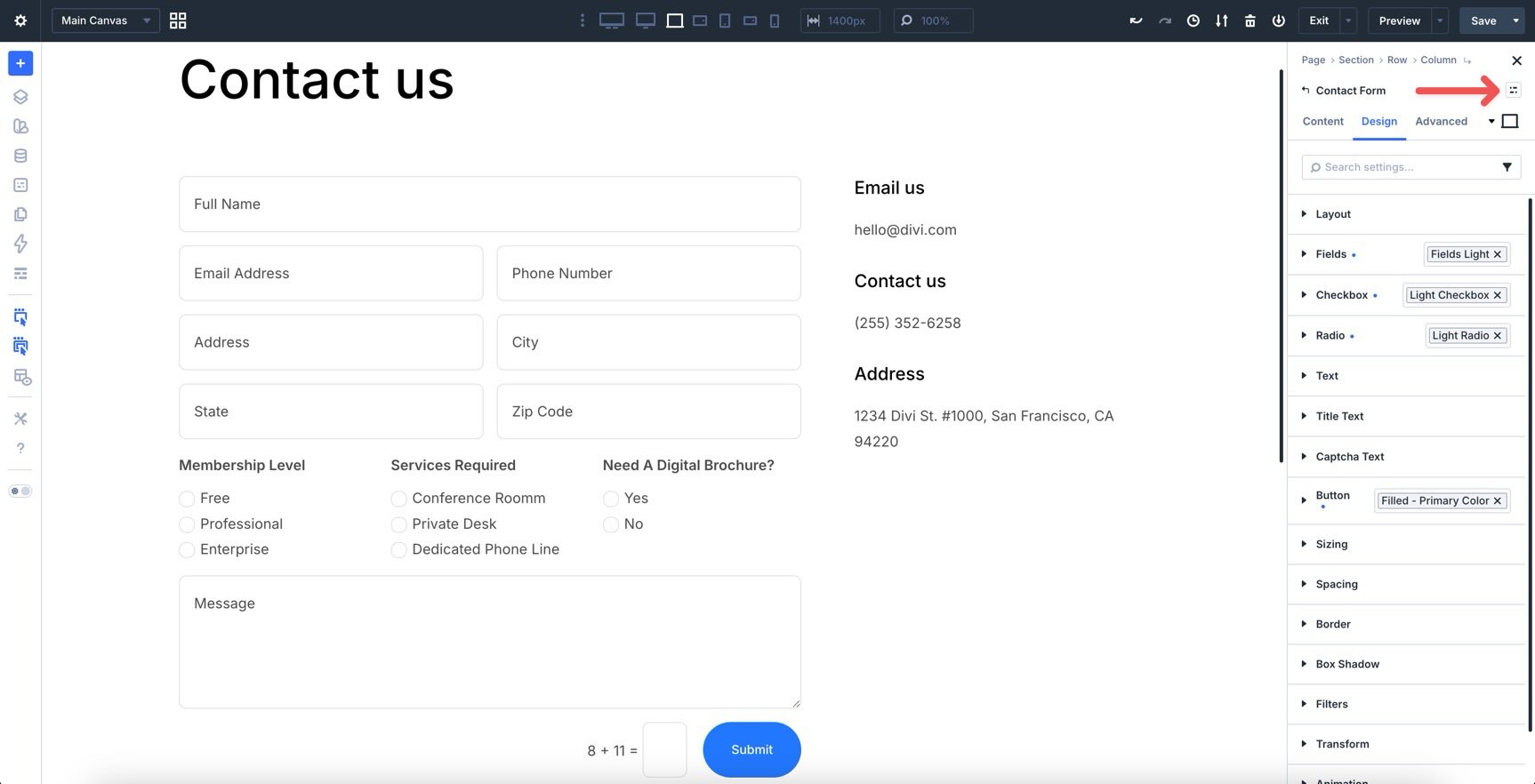Create an Element Preset for a Contact Form module in Divi 5