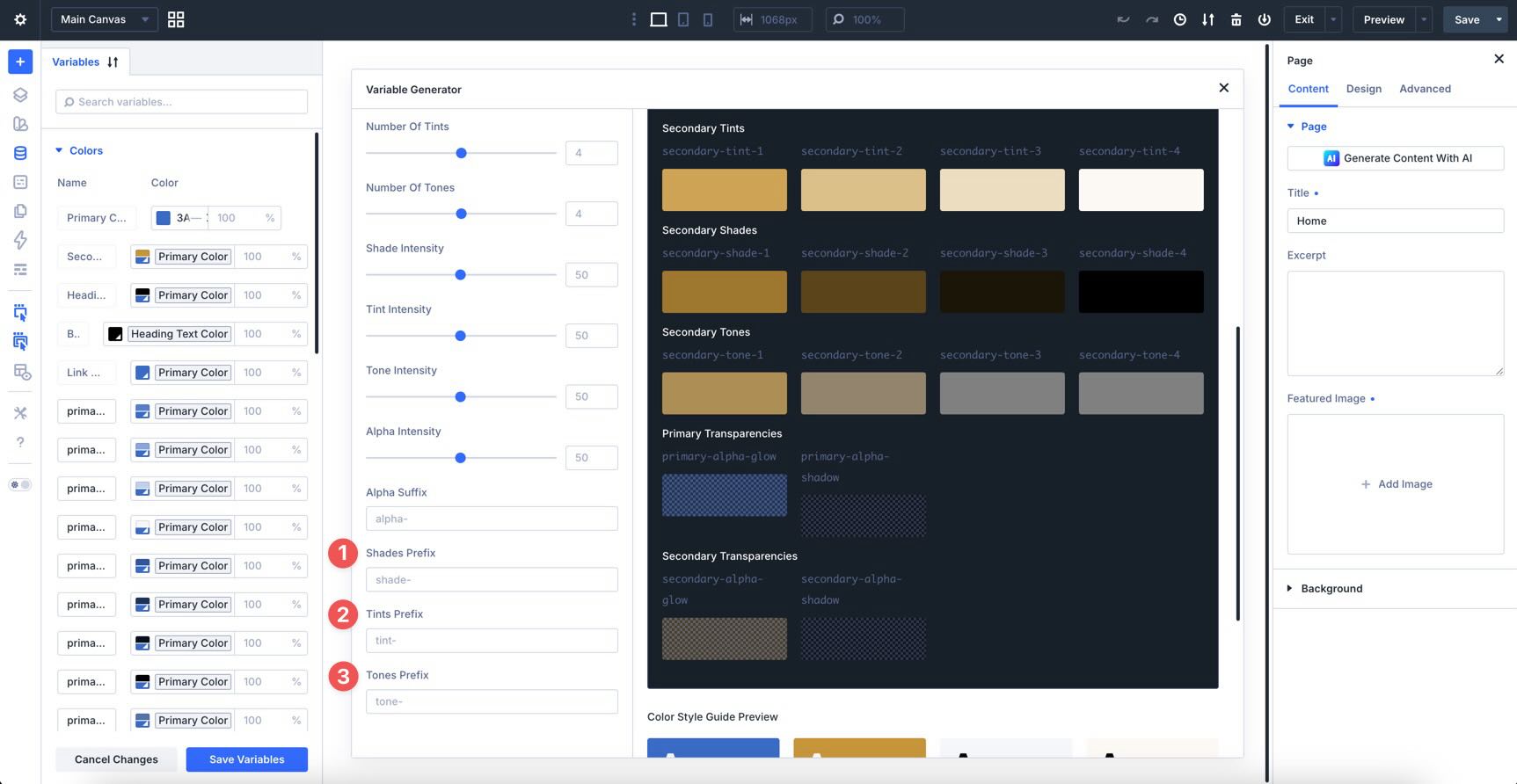 custom prefixes in divi 5 color variable generator