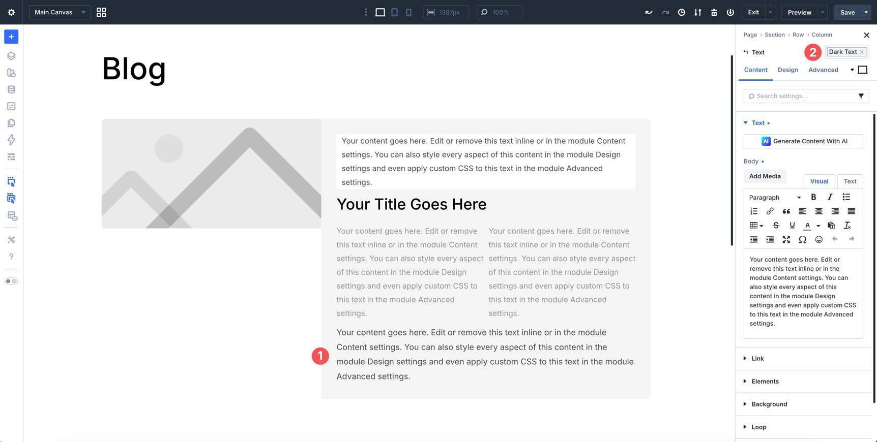 Apply the Dark Text preset in Divi 5
