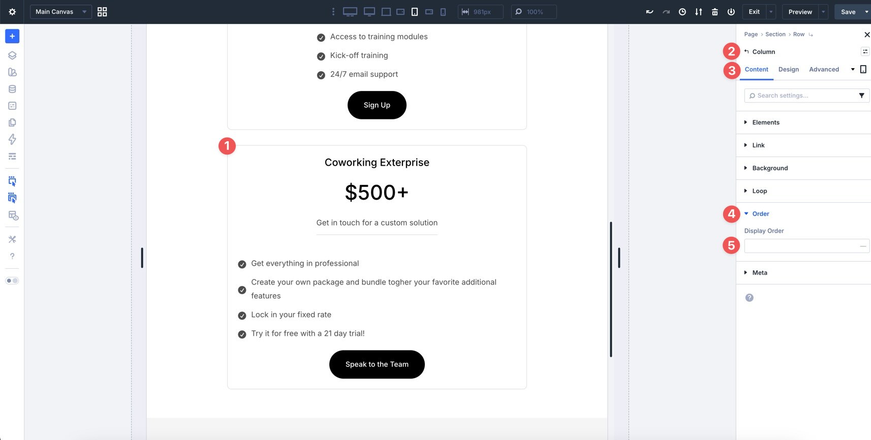 Display Order field in Divi 5