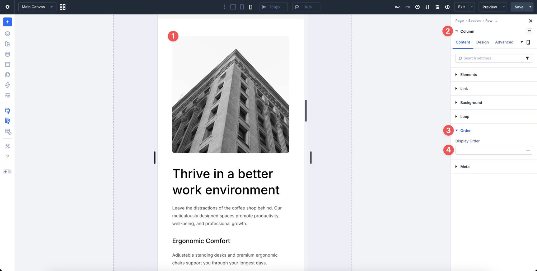 Display Order setting in Divi 5
