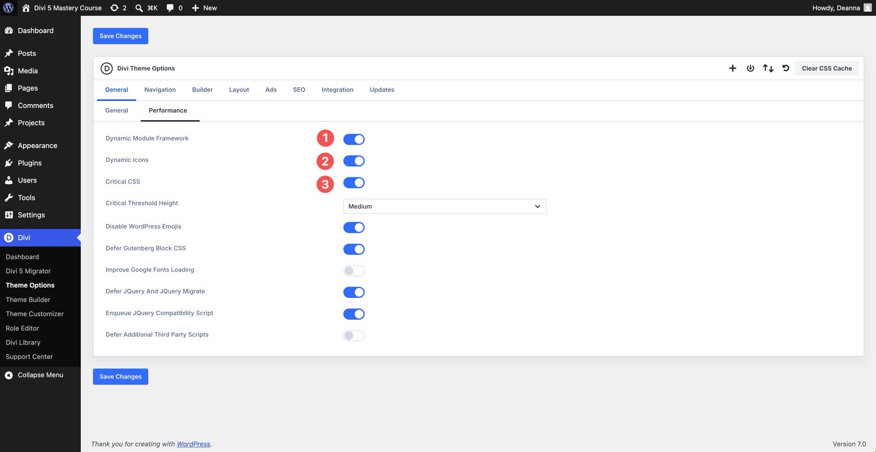 Divi 5 performance settings