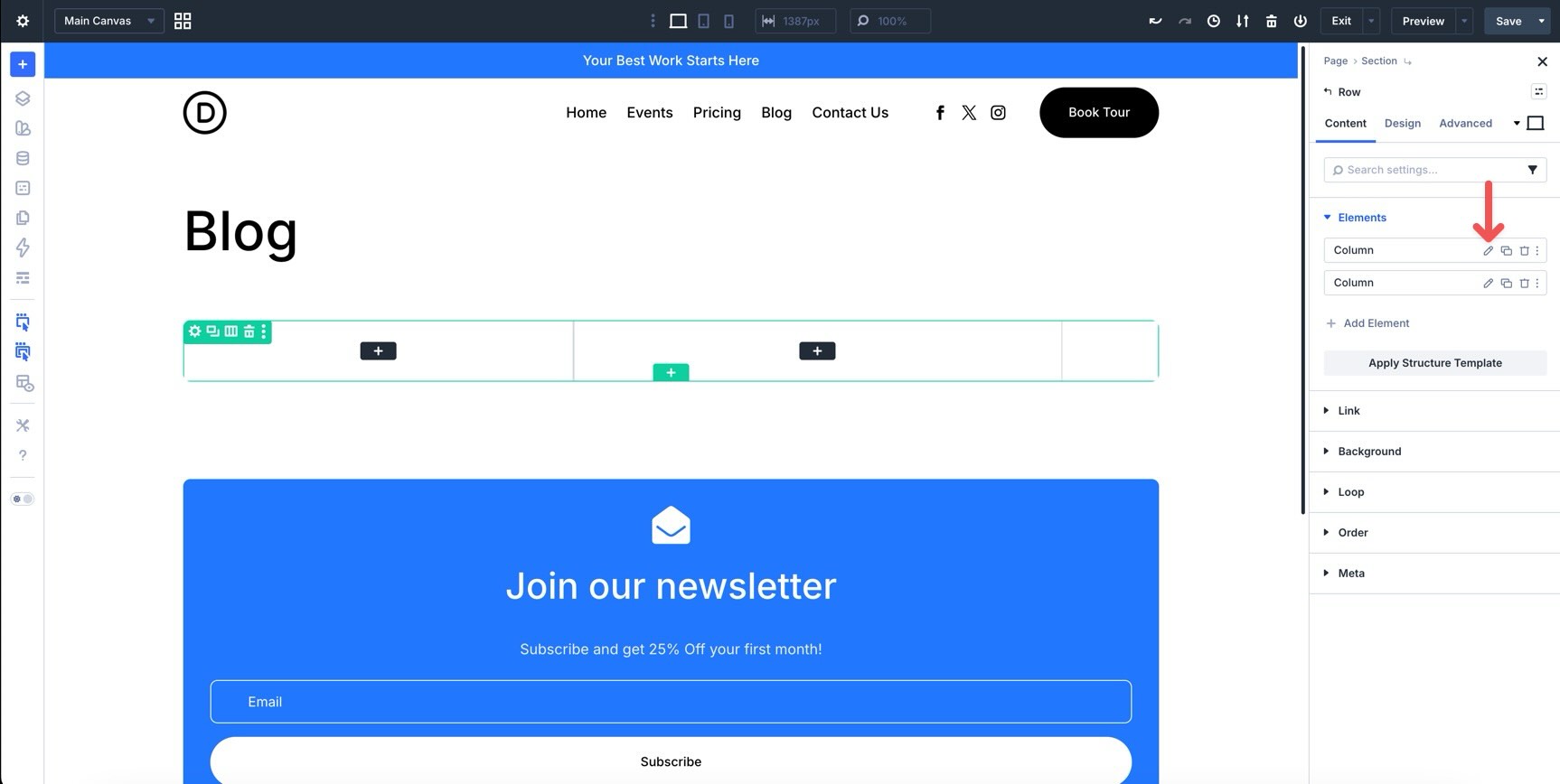 Edit the first Column in Divi 5