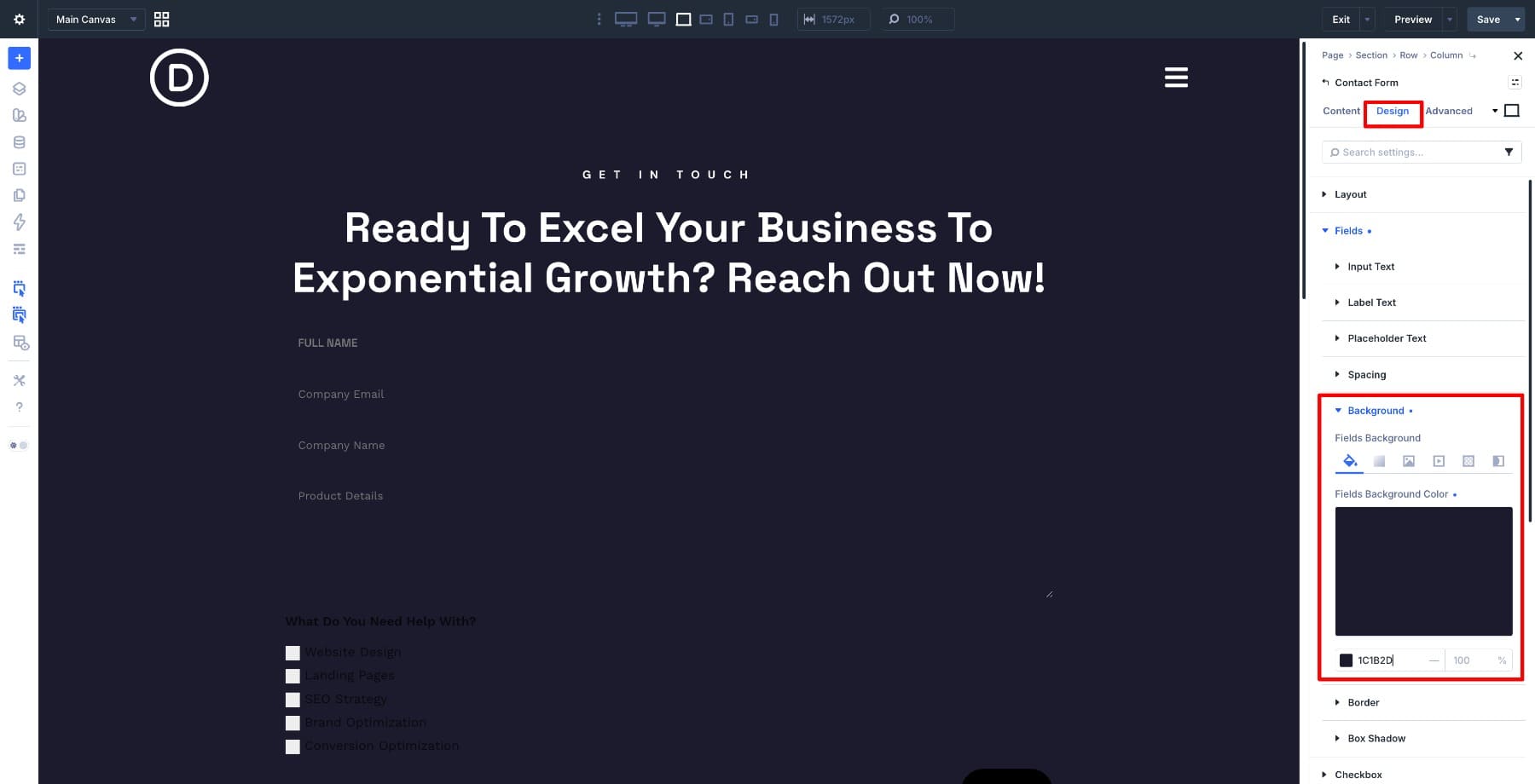 Default field background color set in Divi 5