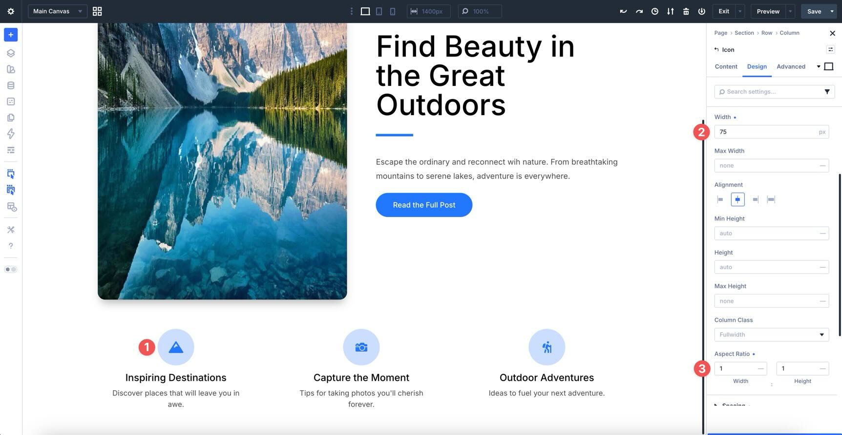 Fixed width and 1 to 1 aspect ratio applied to circular icons in Divi 5