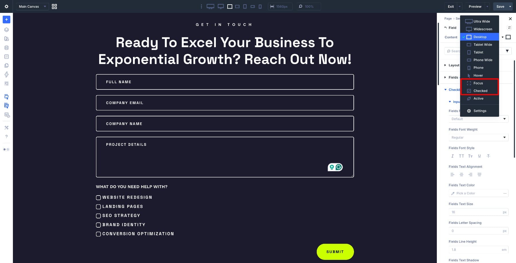 Focused and checked pseudo-class editing modes in Divi 5