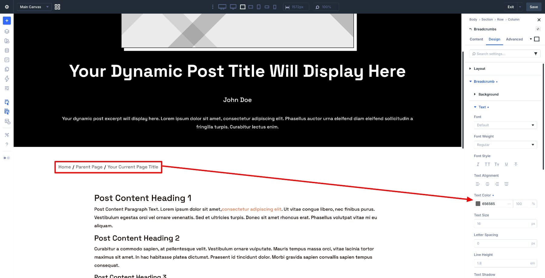 Muted breadcrumb styling in Divi 5