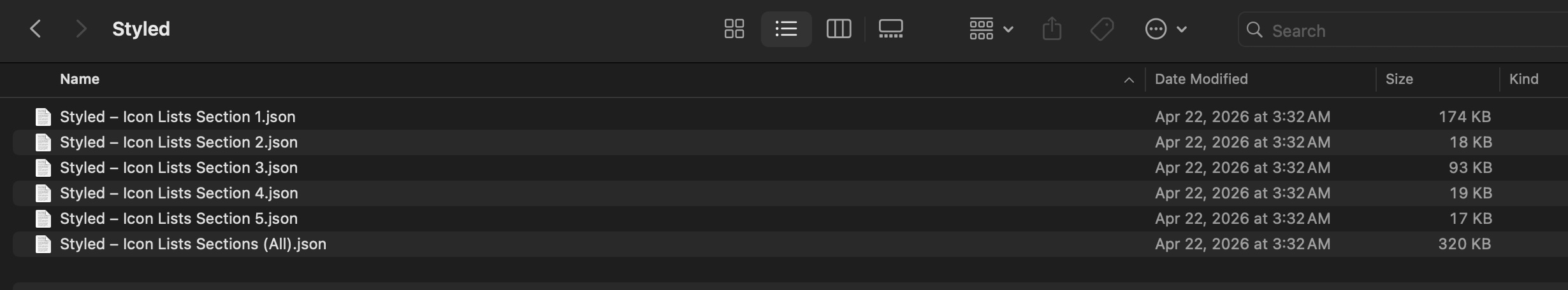 icon list JSON files