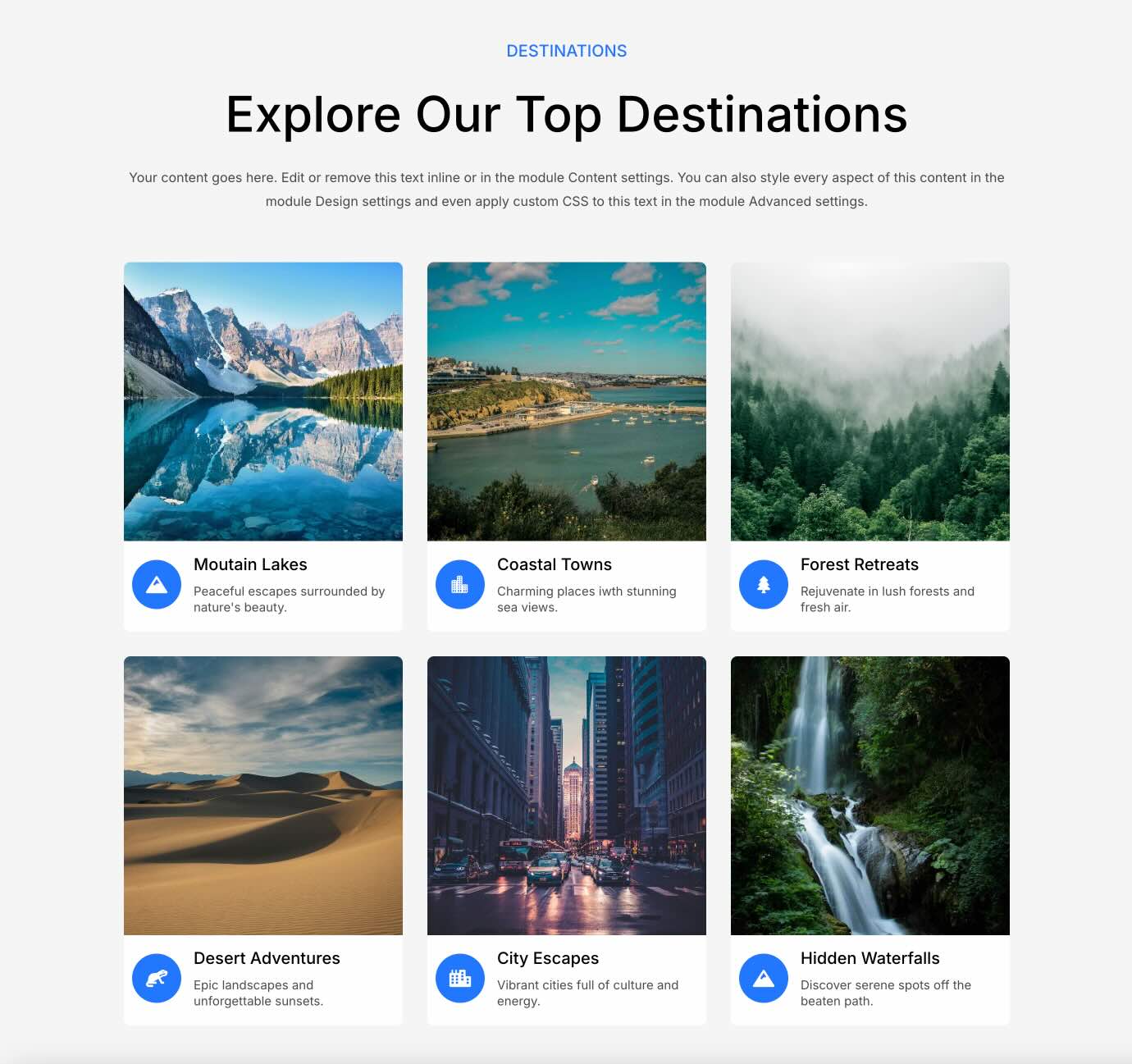 Square destination cards using Image Framing in Divi 5