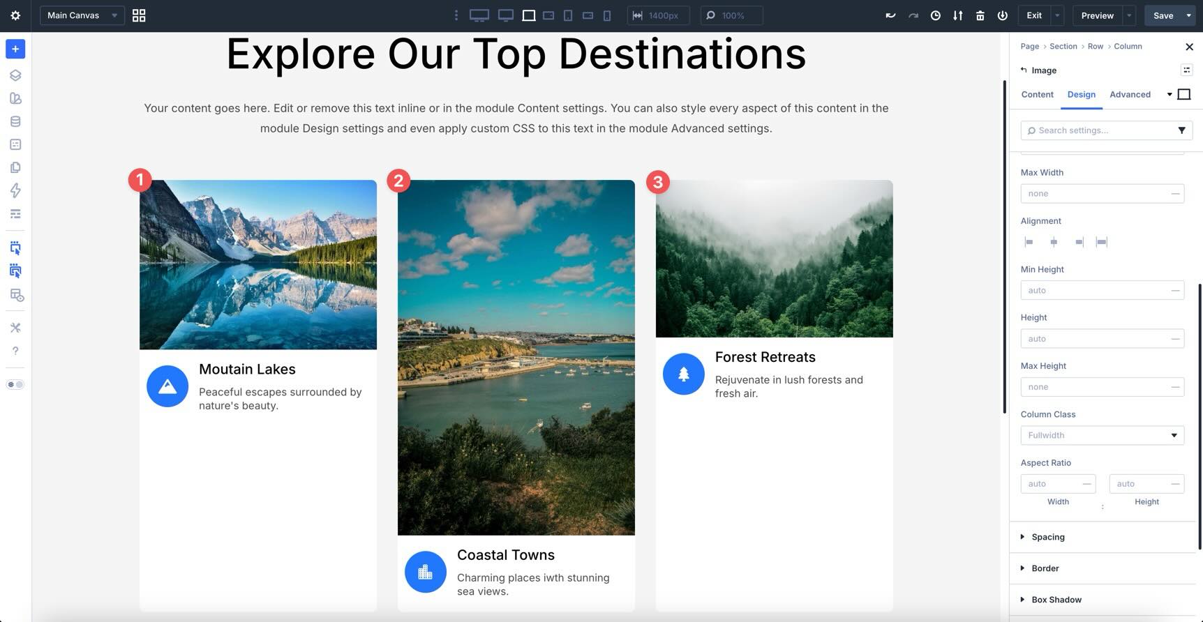 Original destination images before Image Framing in Divi 5