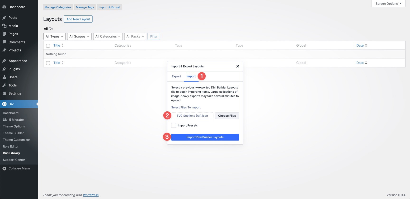 import a divi layout