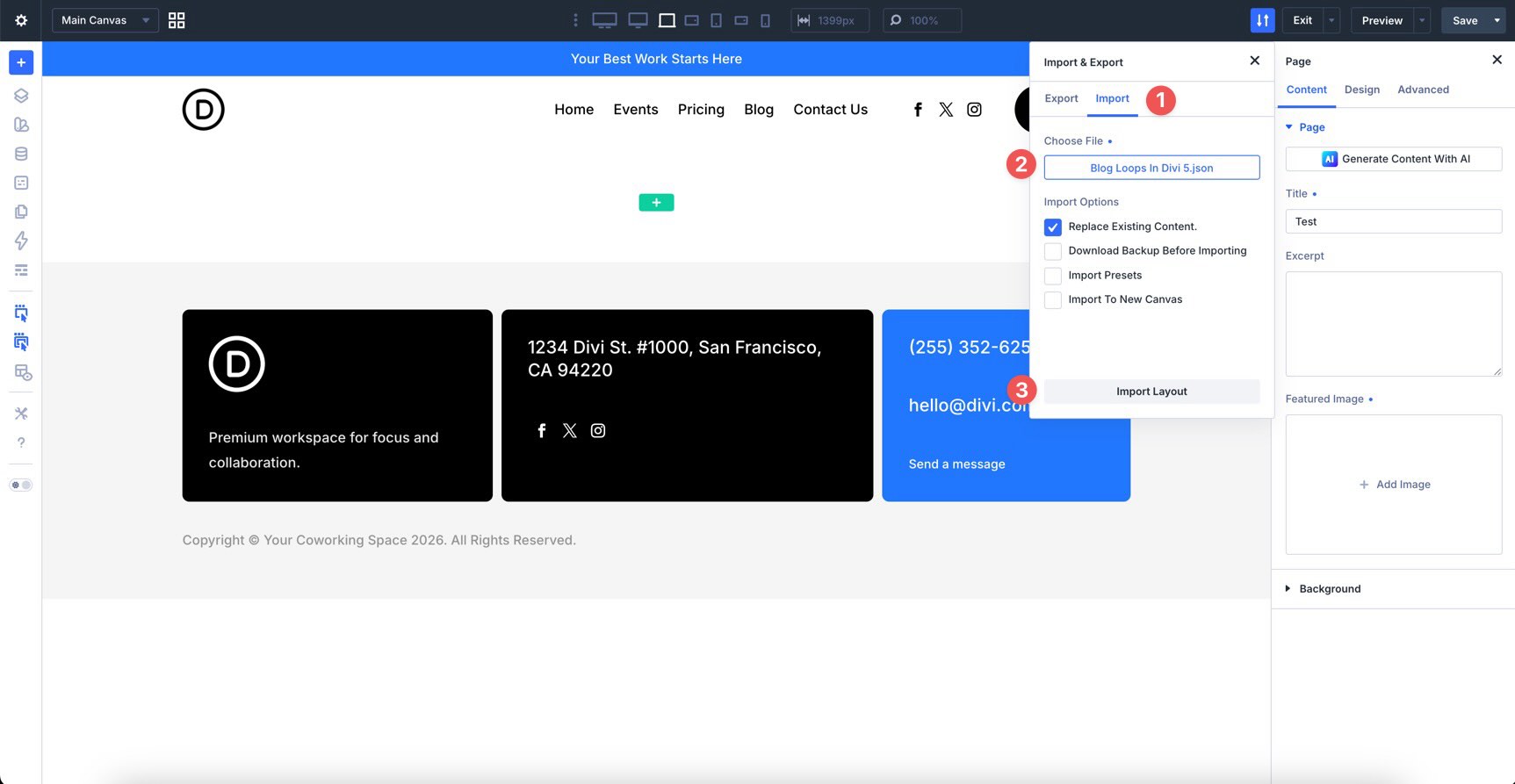 Import a Divi 5 layout JSON file