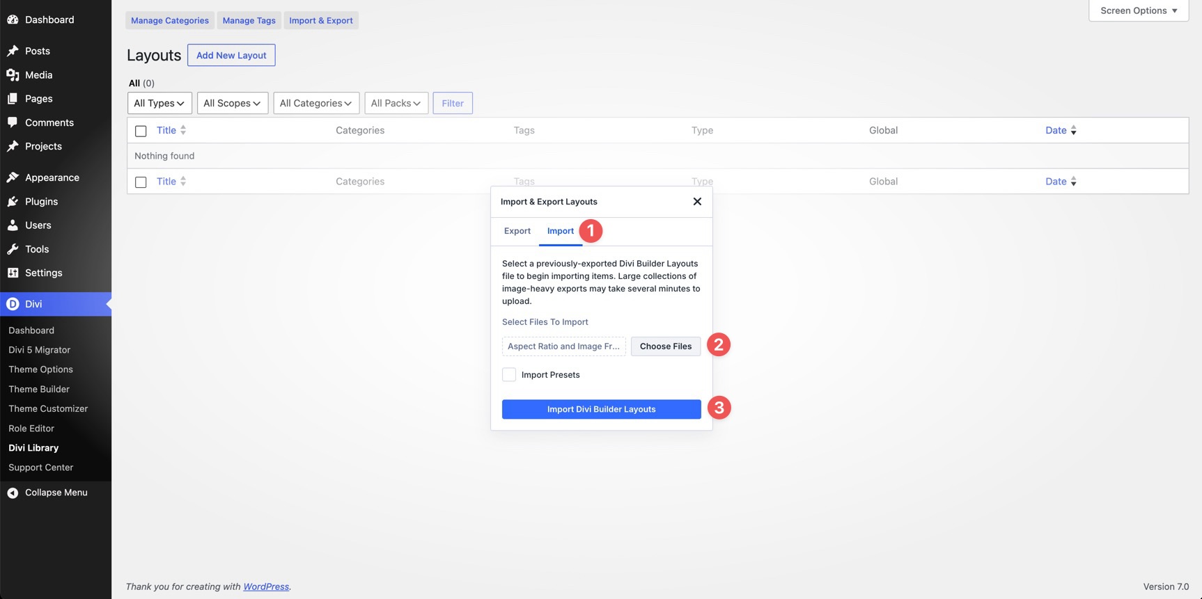 Import layouts into the Divi Library