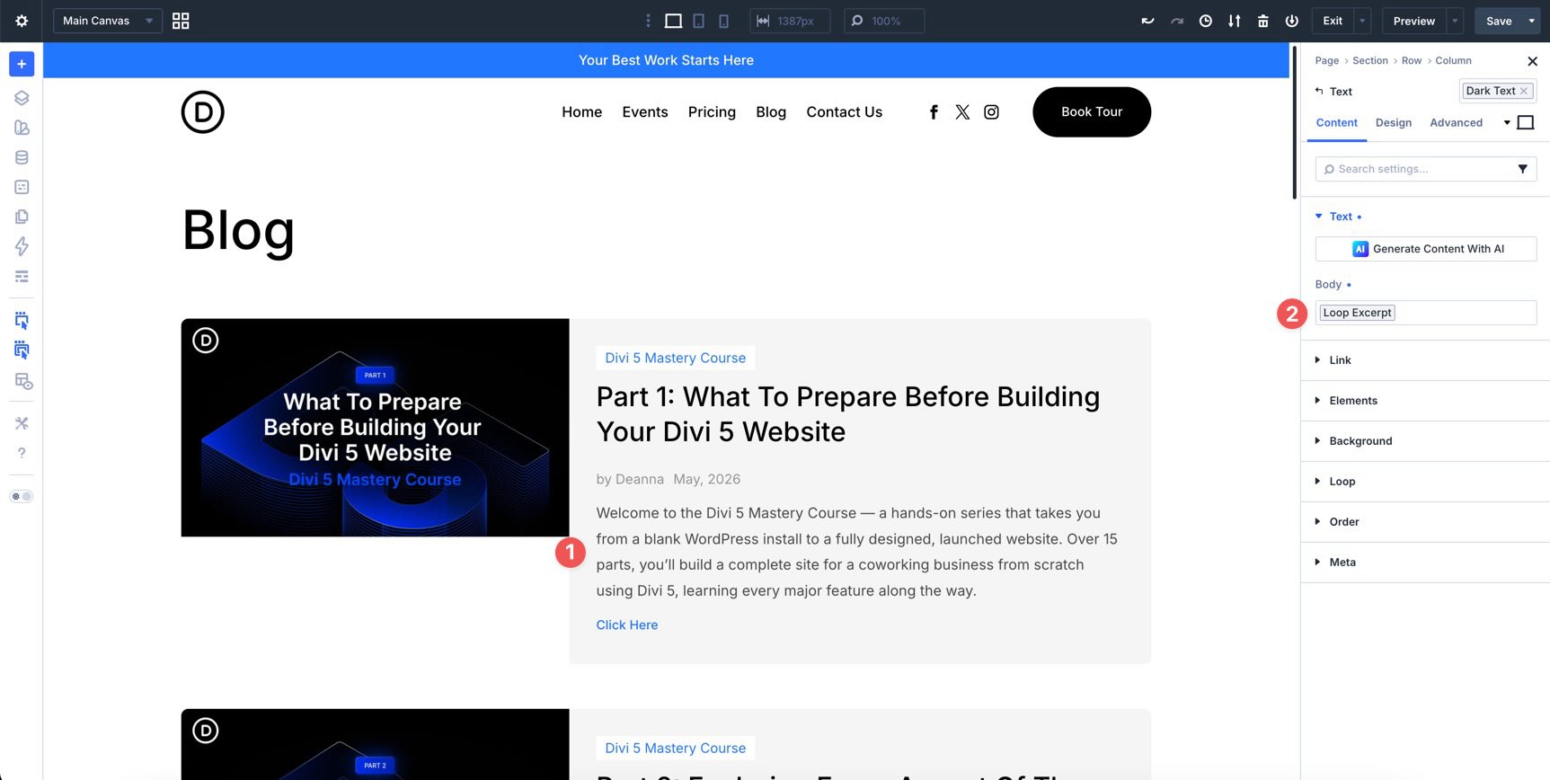 Assign Loop Excerpt in Divi 5