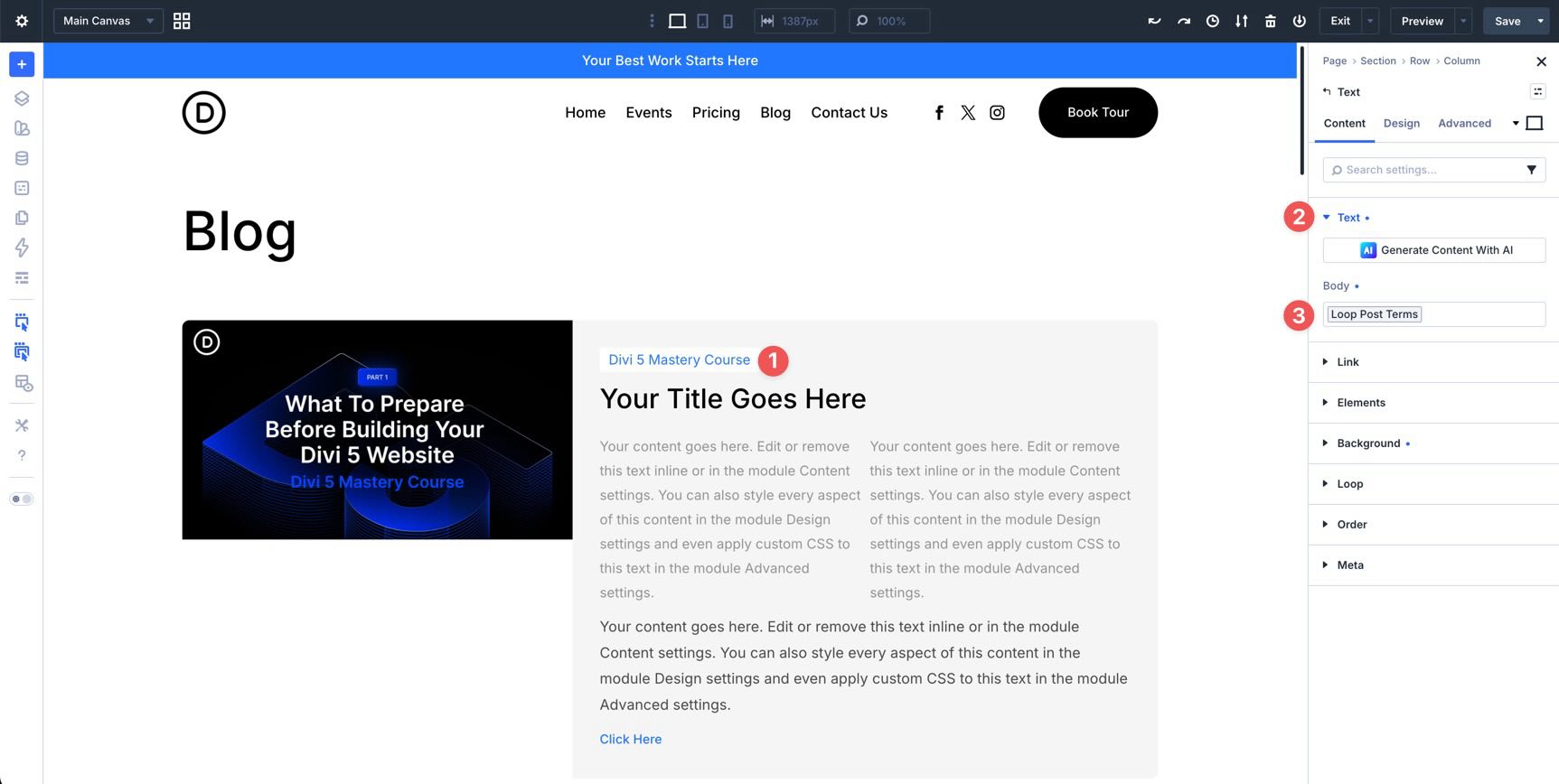 Assign Loop Post Terms in Divi 5