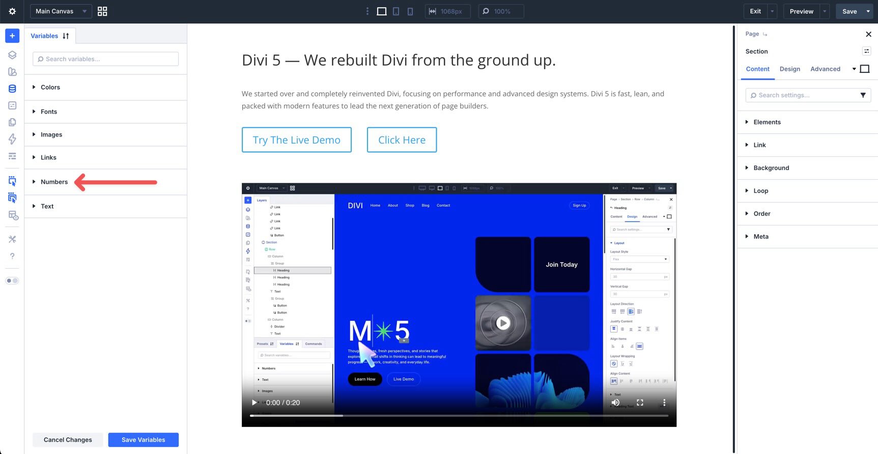 Number variables in Divi 5