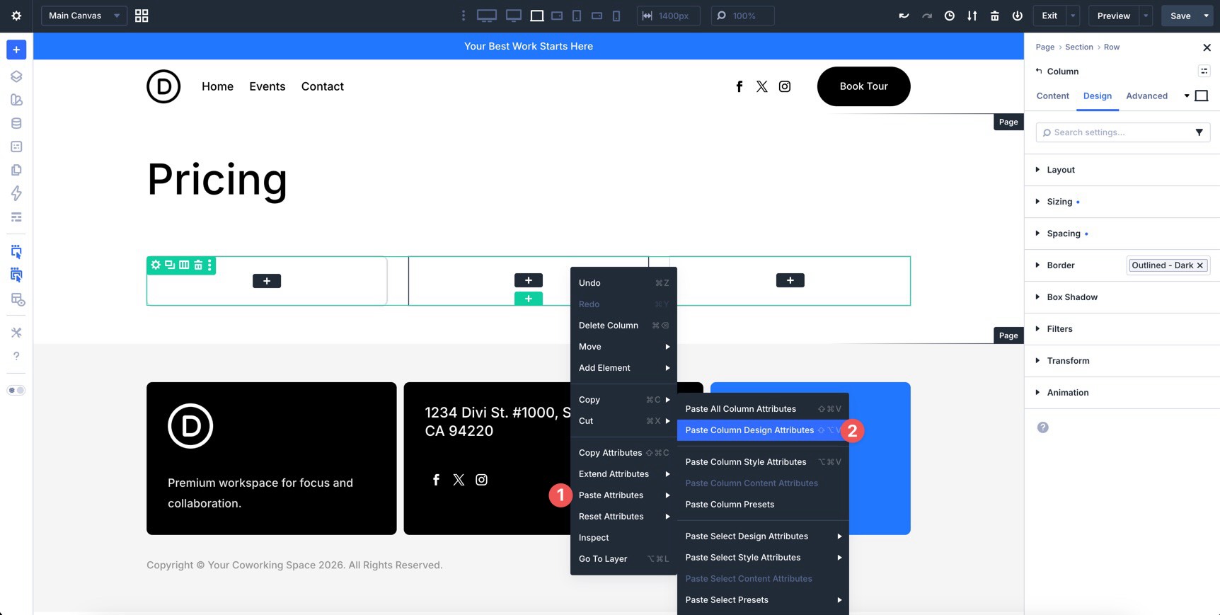 Paste Column Design Attributes in Divi 5