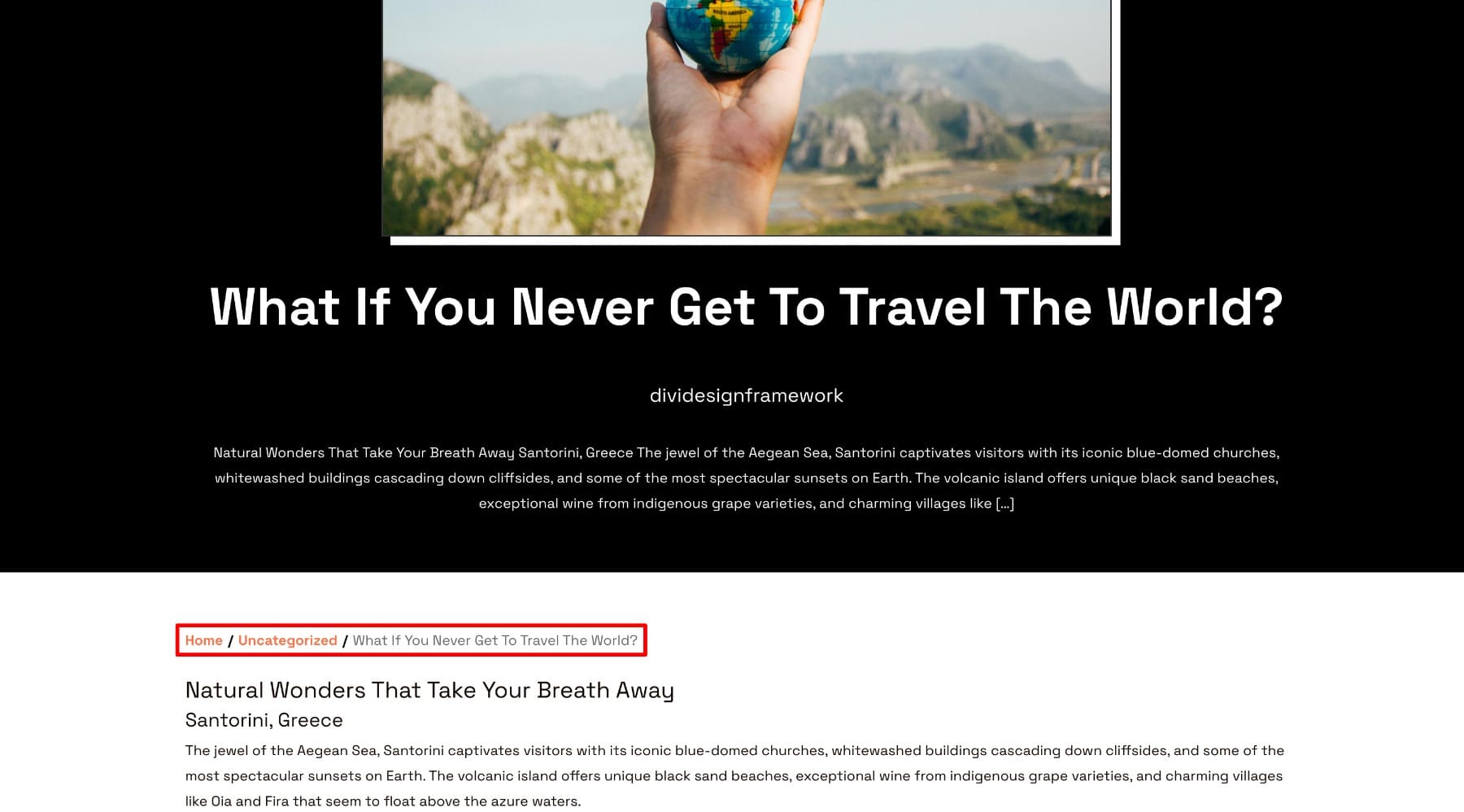 Breadcrumb trail preview on a live Divi 5 post