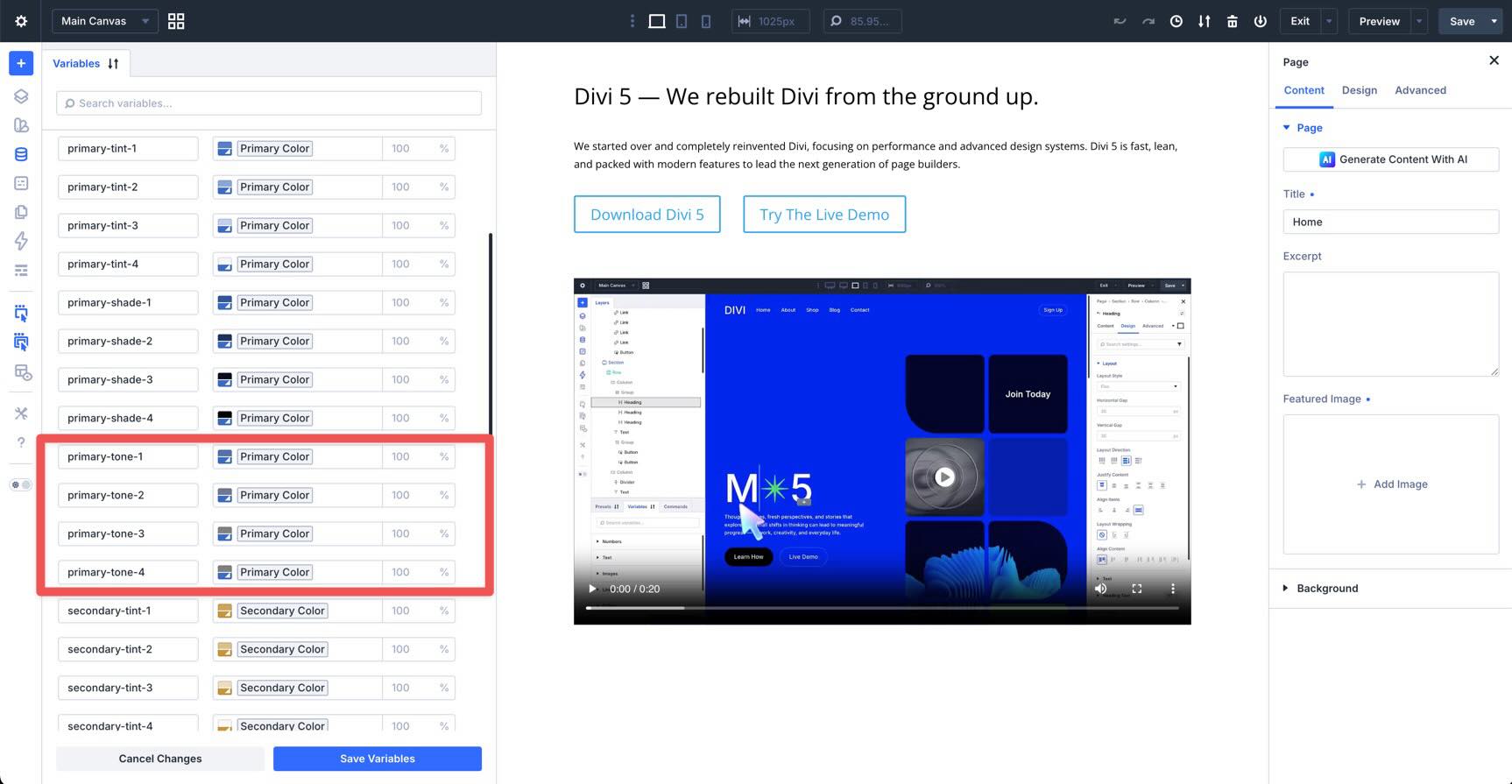 primary tone variables in divi 5