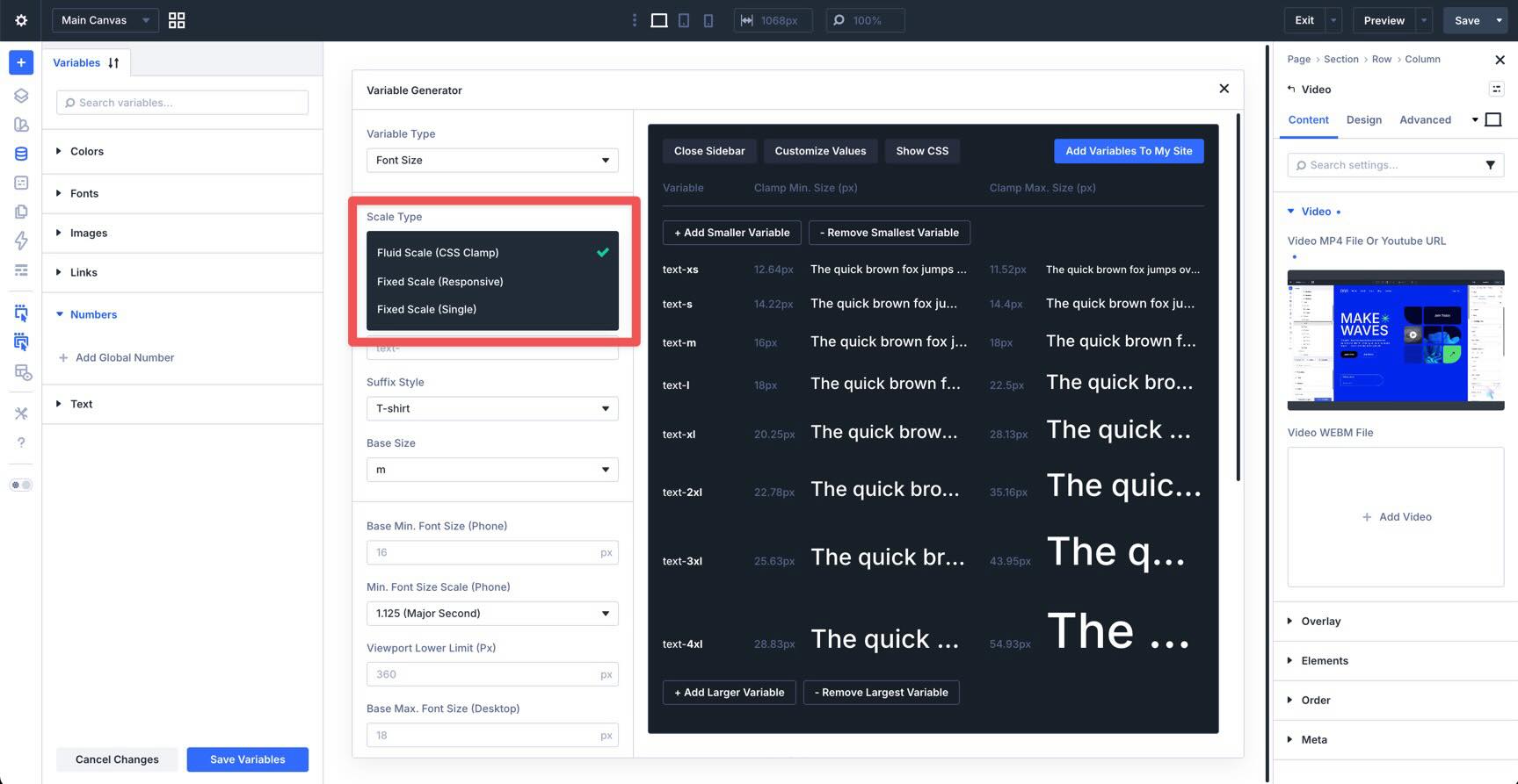 Scale type settings in Divi 5