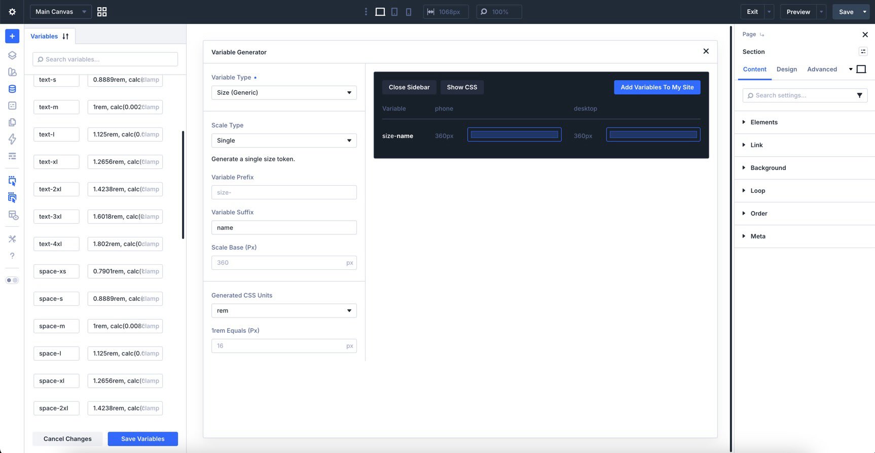 Size Generic variables in Divi 5