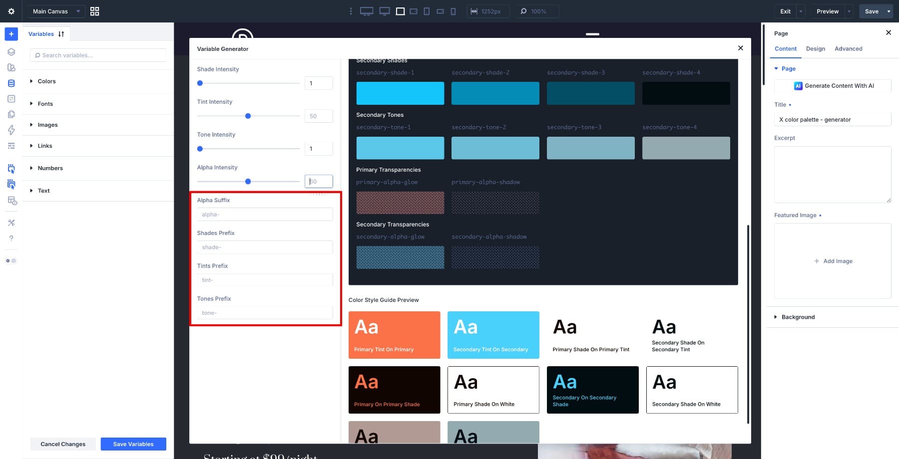 Variable naming controls in Divi 5 Color Palette Generator